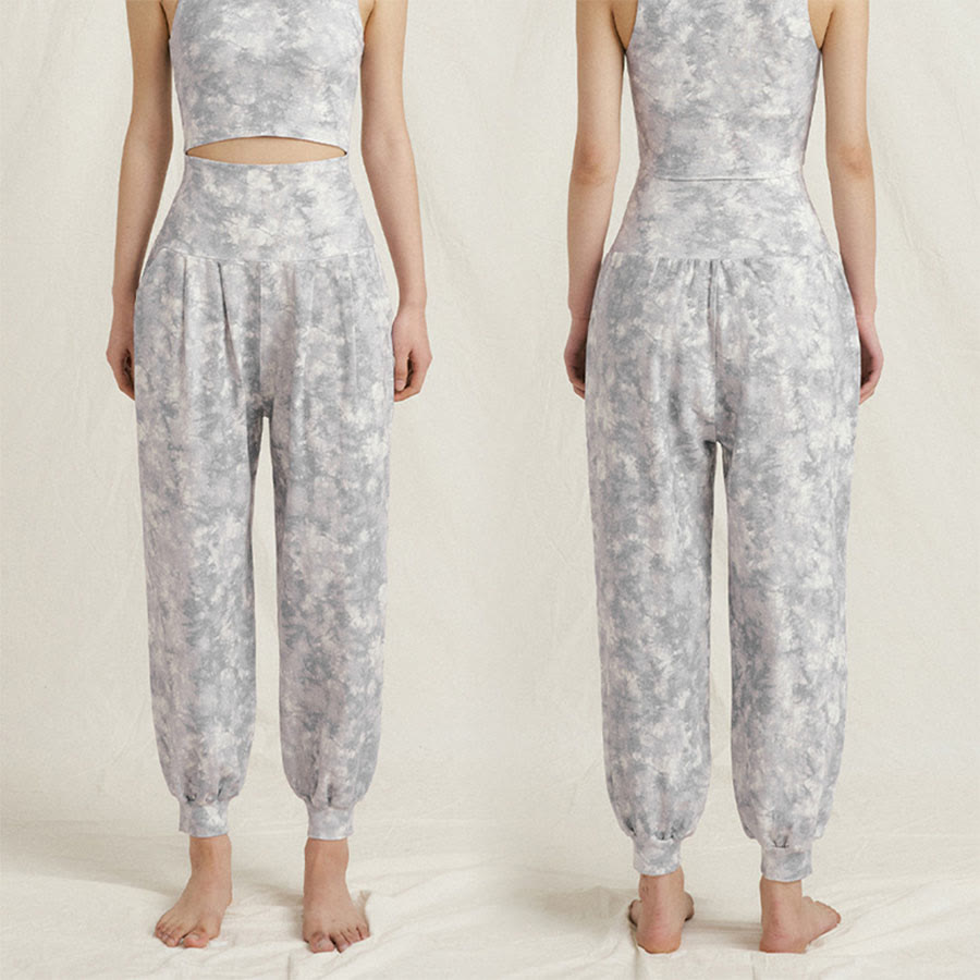 Olivenorma High Waist Pleated Cuffed Harem Casual Yoga Women's Pants - Floral Grey - L - image 10