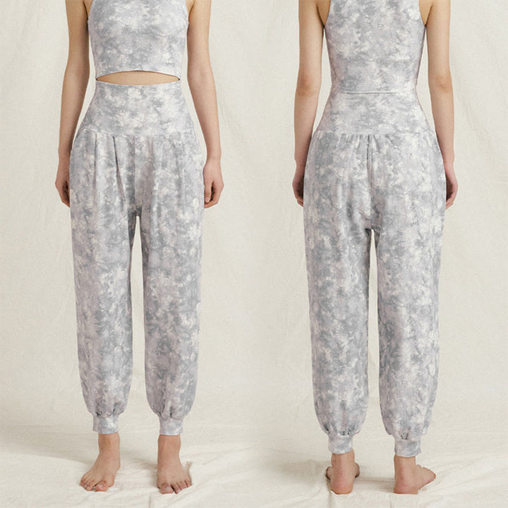Olivenorma High Waist Pleated Cuffed Harem Casual Yoga Women's Pants - Floral Grey - L - image 10