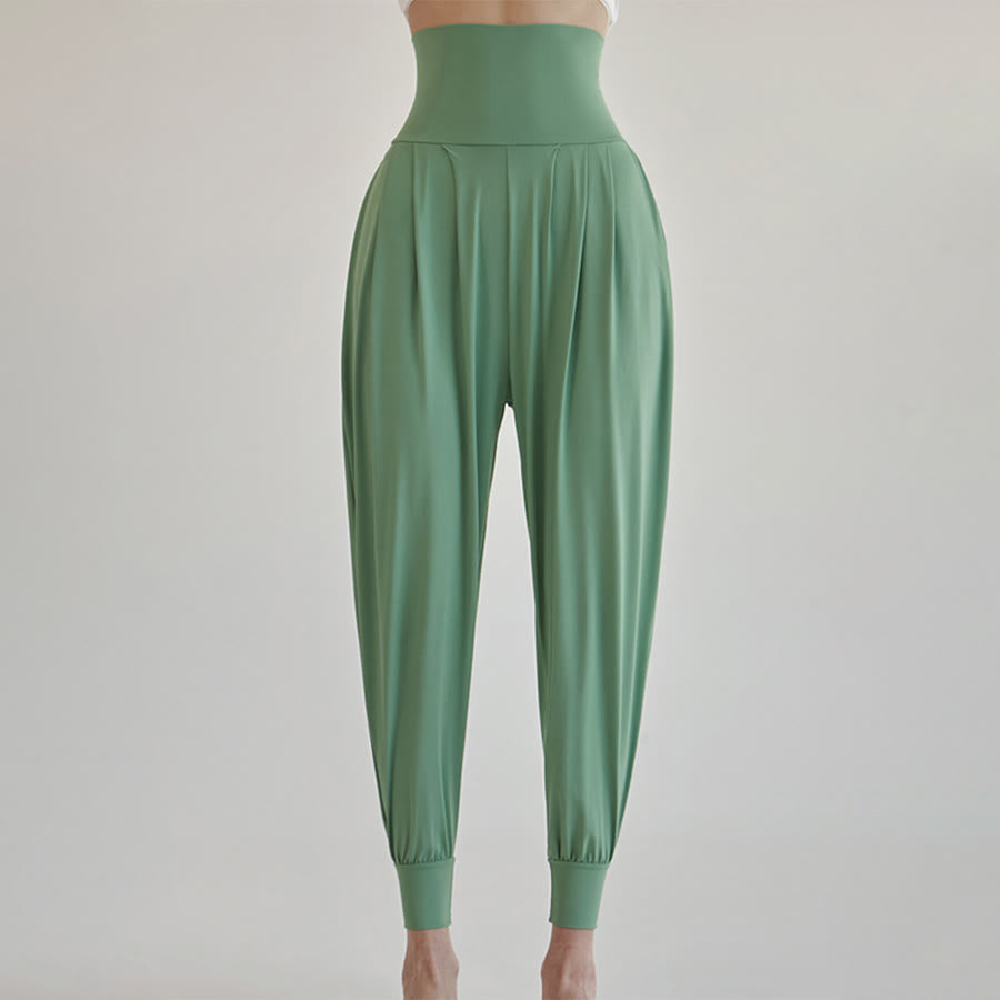 Olivenorma Ultra High Waist Pleated Loose Harem Jogger Yoga Women's Pants - Emerald Green - L - image 23