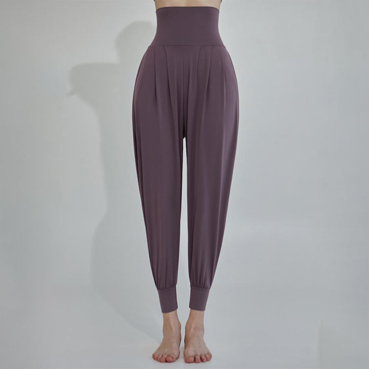 Olivenorma Ultra High Waist Pleated Loose Harem Jogger Yoga Women's Pants - Deep Purple - L - image 6