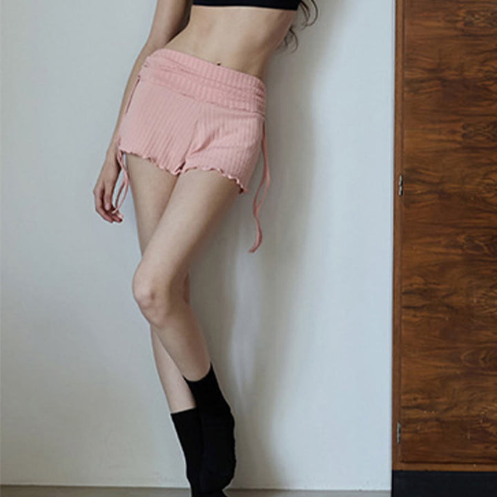 Olivenorma Fold Over Waist Ruched Side Drawstring Casual Yoga Women's Shorts - image 2
