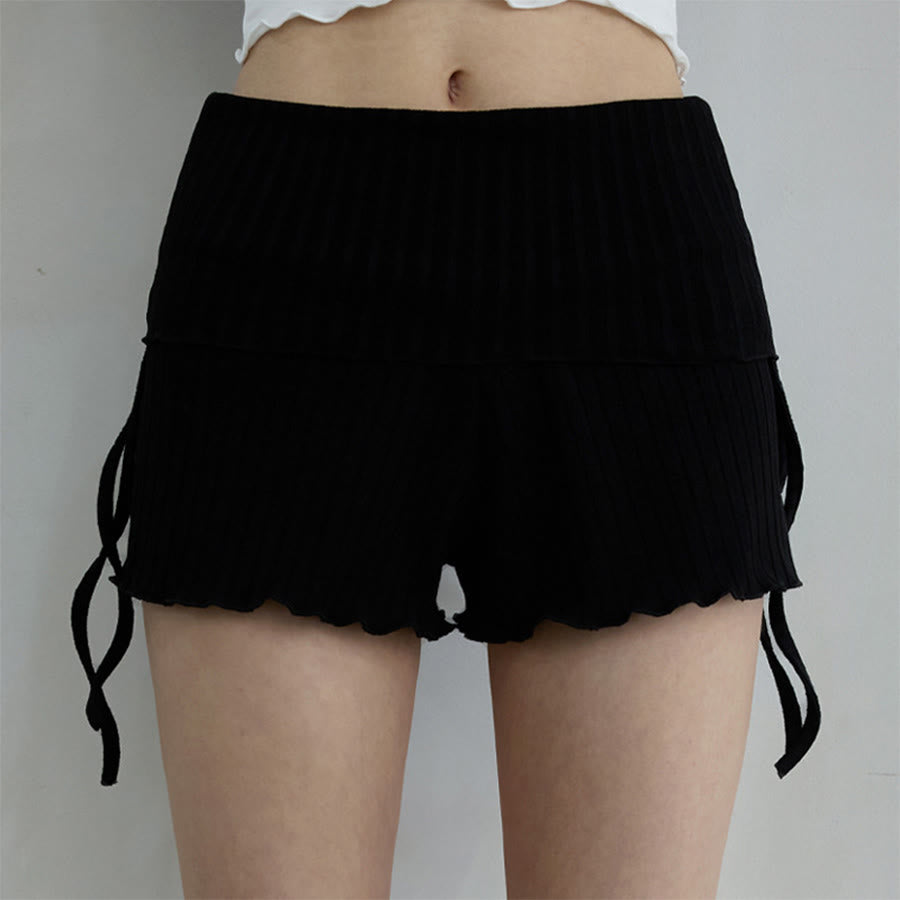 Olivenorma Fold Over Waist Ruched Side Drawstring Casual Yoga Women's Shorts - Black - L - image 18