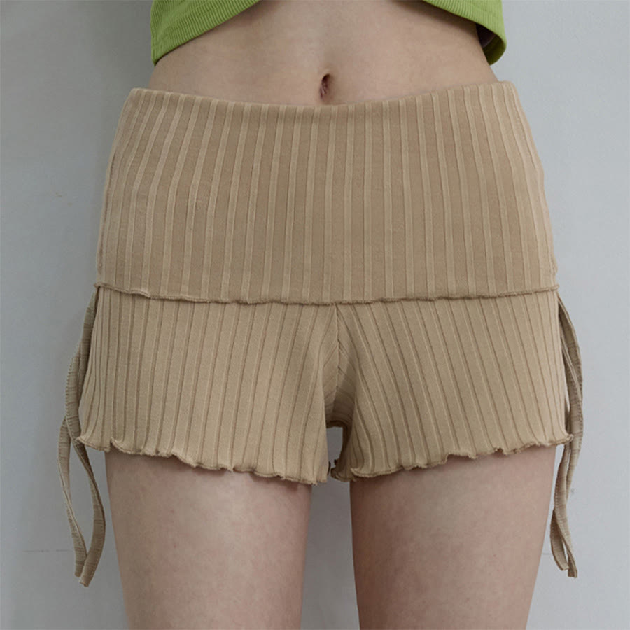 Olivenorma Fold Over Waist Ruched Side Drawstring Casual Yoga Women's Shorts - Apricot - L - image 26