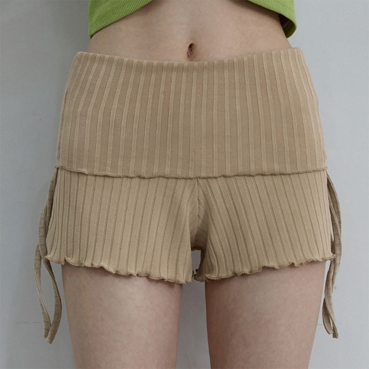 Olivenorma Fold Over Waist Ruched Side Drawstring Casual Yoga Women's Shorts - Apricot - L - image 26