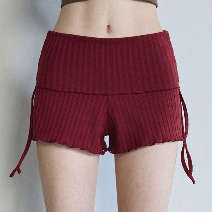 Olivenorma Fold Over Waist Ruched Side Drawstring Casual Yoga Women's Shorts - Maroon - L - image 24