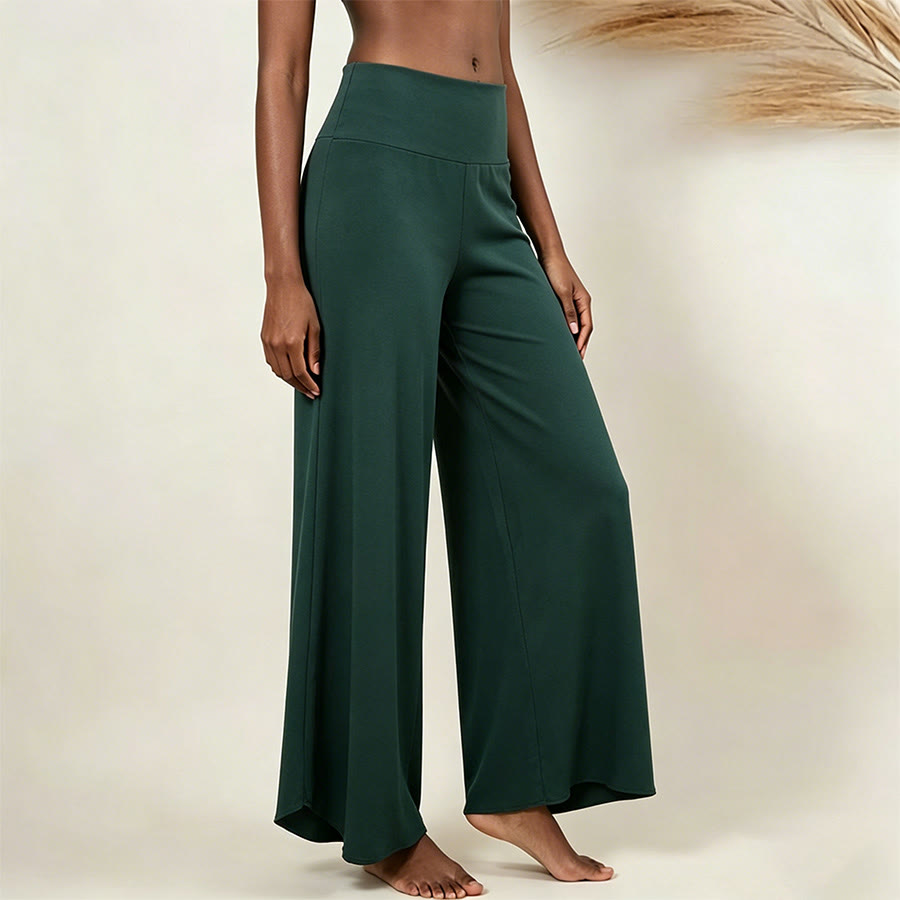 Olivenorma High Waist Shirred Loose Straight Leg Yoga Women's Pants - Dark Green - L - image 7