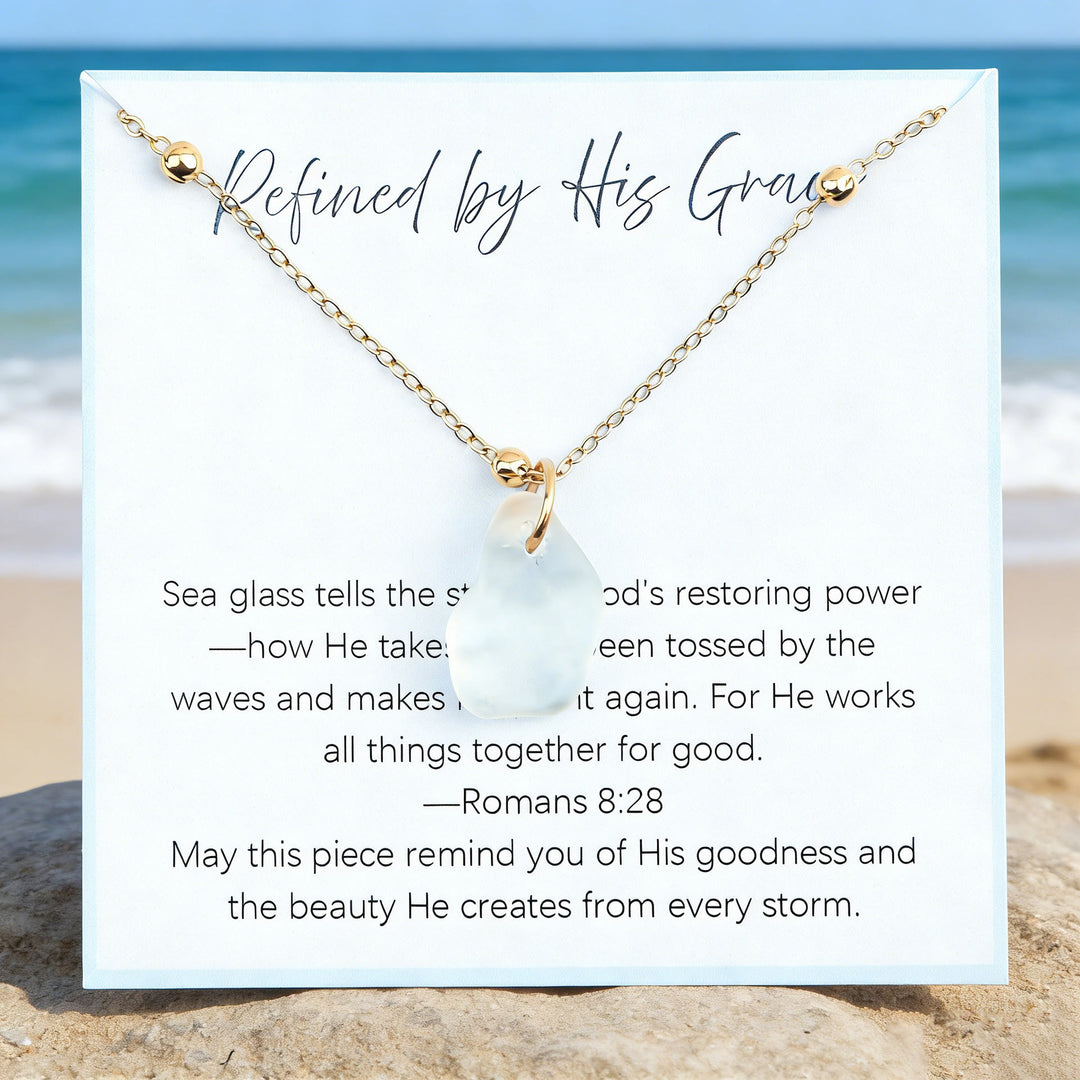 FREE Today: Handcrafted Sea Glass Teardrop Necklace with Card - White Sea Glass - Refined by His Grace - image 4