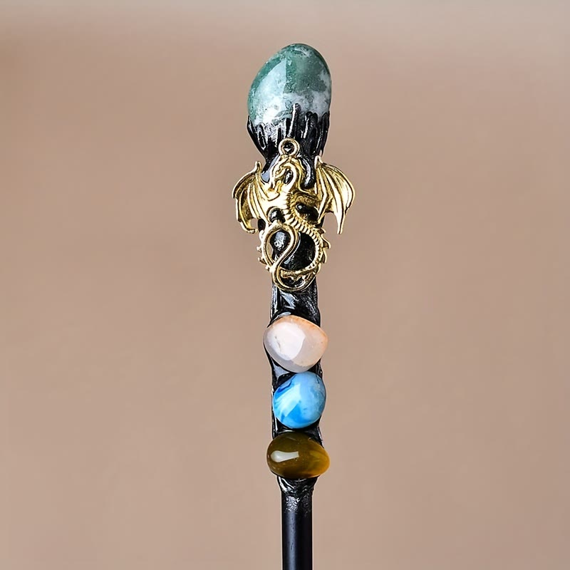 FREE Today: 1Pcs Crystal Witch Wand Handmade Wand Cosplay Halloween Scepter Witch Cane Halloween Gift - Moss Agate - image 7