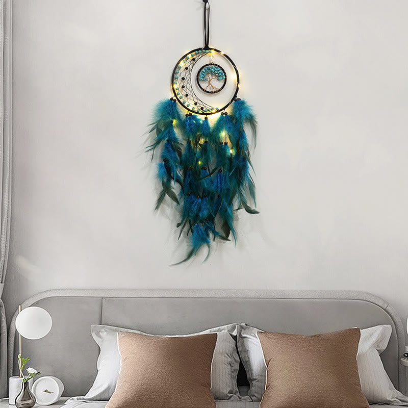 Olivenorma LED Turquoise Tree Of Life Feather Dream Catcher - image 3