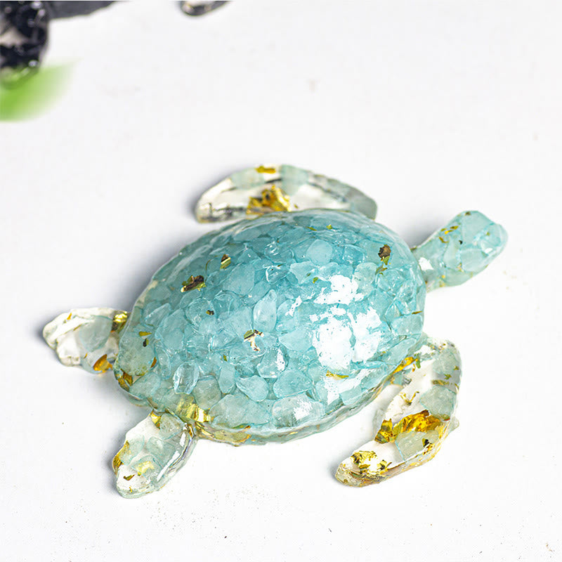 FREE Today: Turtle Ornament with Gold Leaf Details Gemstone Decoration With Card - Aquamarine - With Card - image 20