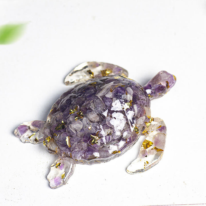FREE Today: Turtle Ornament with Gold Leaf Details Gemstone Decoration With Card - Amethyst - With Card - image 6