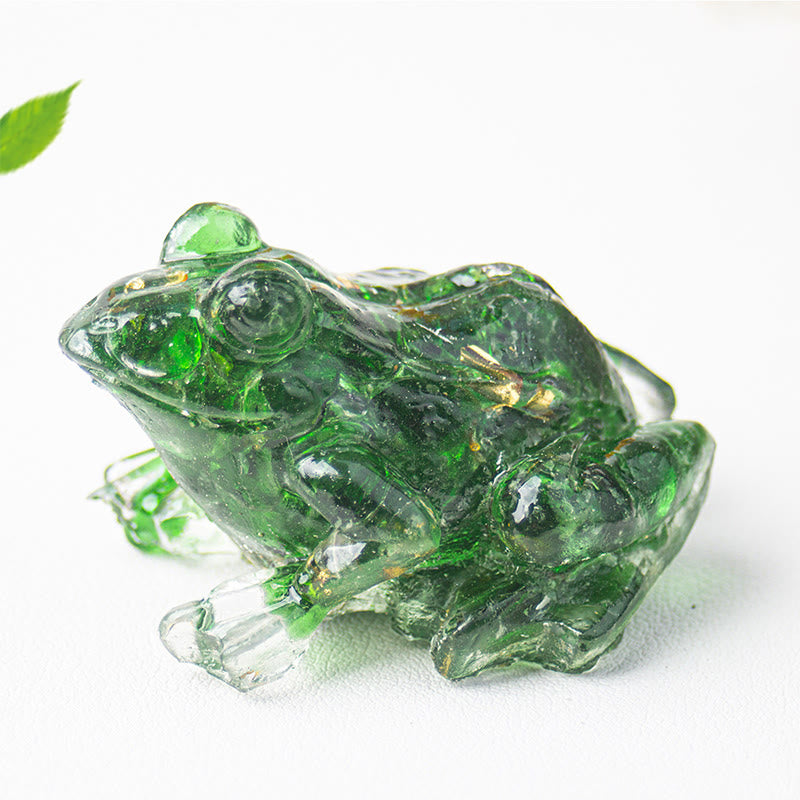 Olivenorma Renewal Leap Gem Frog Figurine Gemstone Decoration - Green Glass Bead - With Card - image 2