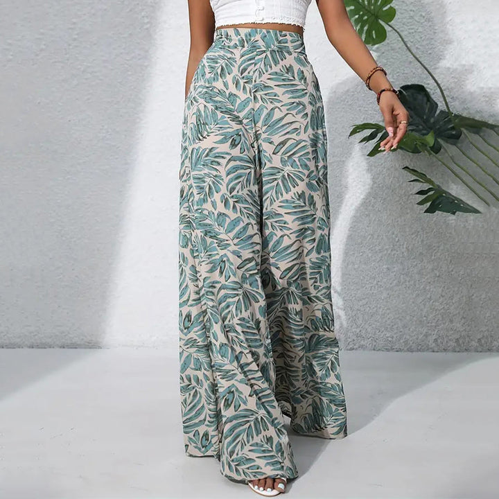 Olivenorma Tropical Leaf Print High-Waist Wide Leg Women's Pants - image 11