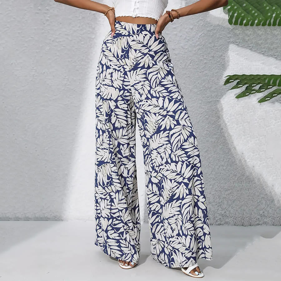 Olivenorma Tropical Leaf Print High-Waist Wide Leg Women's Pants - image 5