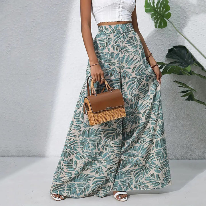 Olivenorma Tropical Leaf Print High-Waist Wide Leg Women's Pants - image 1