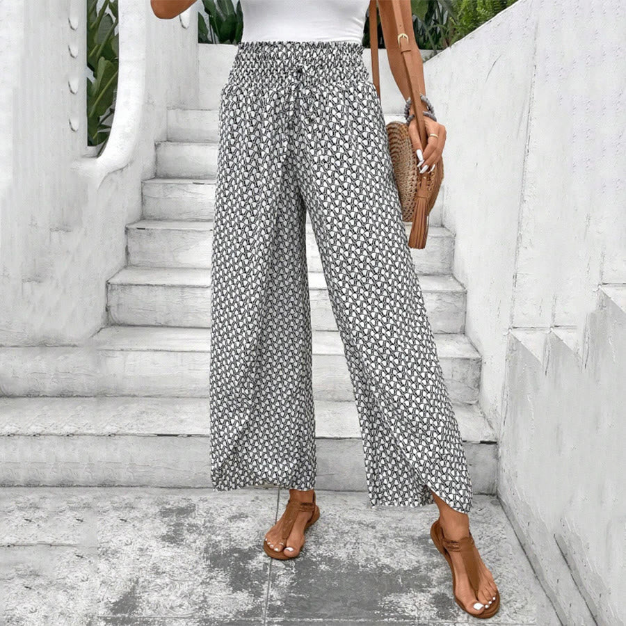 Olivenorma Floral Print High-Waist Drawstring Wide Leg Women's Pants - White - XL - image 6
