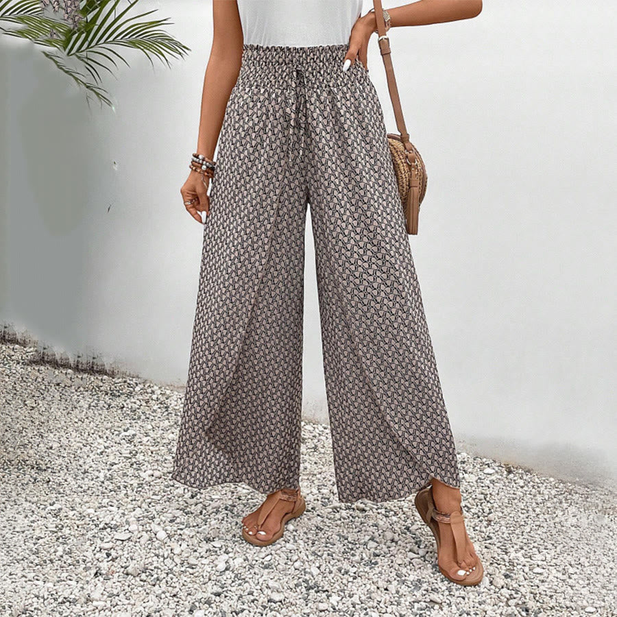 Olivenorma Floral Print High-Waist Drawstring Wide Leg Women's Pants - Gray - XL - image 21