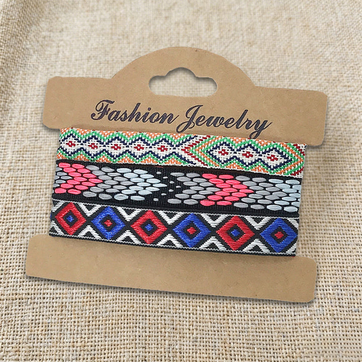 Olivenorma Premium Thread Handmade Multicolor Boho Ethnic Braided Bracelet - Colorful Geometric - image 13