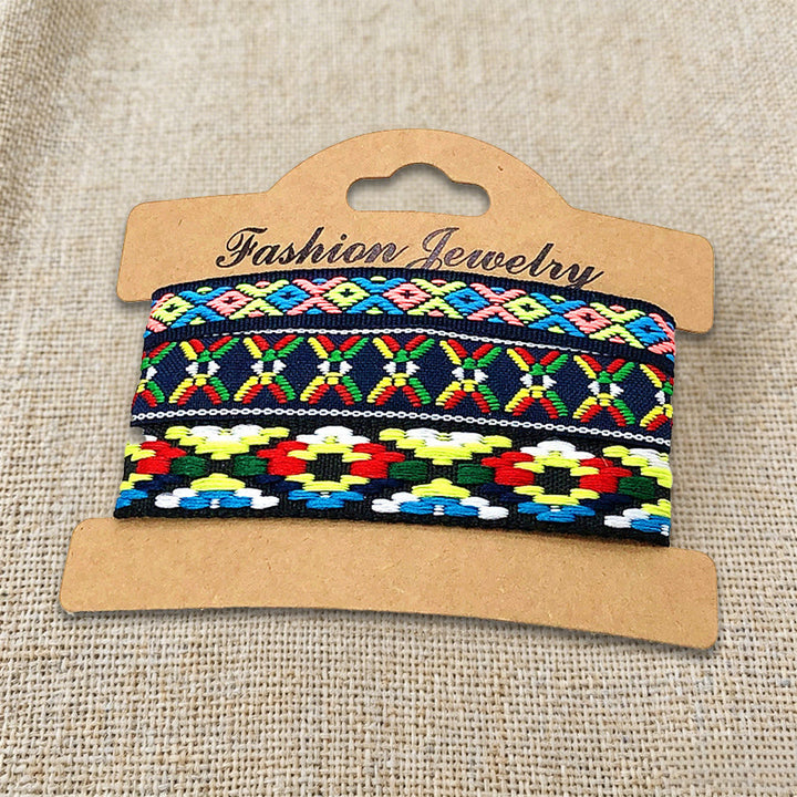 Olivenorma Premium Thread Handmade Multicolor Boho Ethnic Braided Bracelet - Navy Floral - image 34