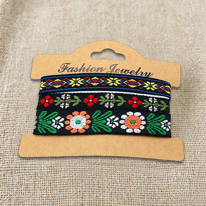 Olivenorma Premium Thread Handmade Multicolor Boho Ethnic Braided Bracelet - Black Floral - image 36