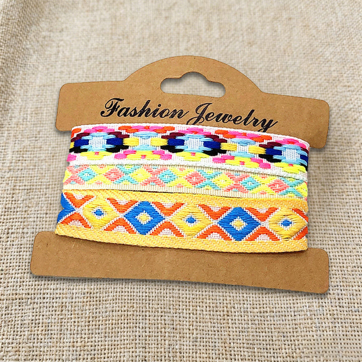 Olivenorma Premium Thread Handmade Multicolor Boho Ethnic Braided Bracelet - Yellow Geometric - image 32