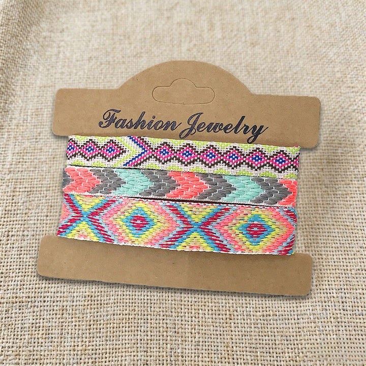 Olivenorma Premium Thread Handmade Multicolor Boho Ethnic Braided Bracelet - Pink Geometric - image 4