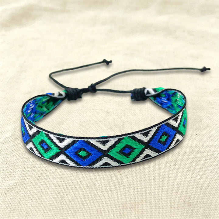 Olivenorma Casual Boho Adjustable Everyday Wear Braided Bracelet - Blue Green Geometric - image 2