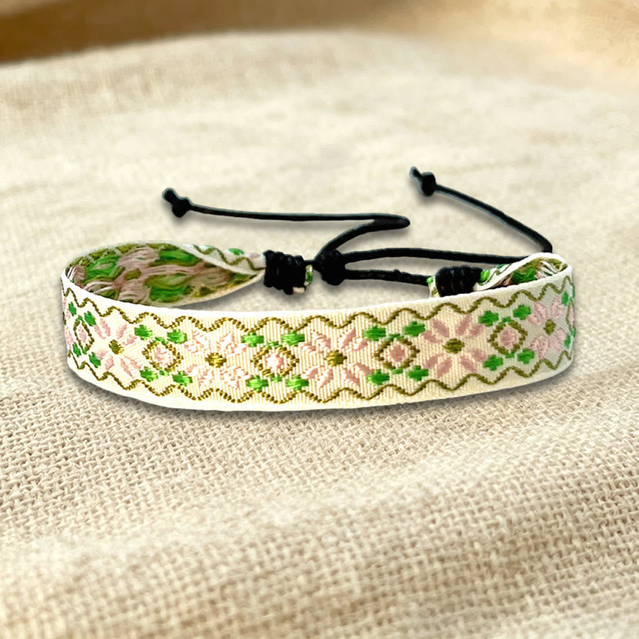 Olivenorma Multicolor Tribal Pattern Adjustable Friendship Braided Bracelet - Beige Green Diamond - image 23