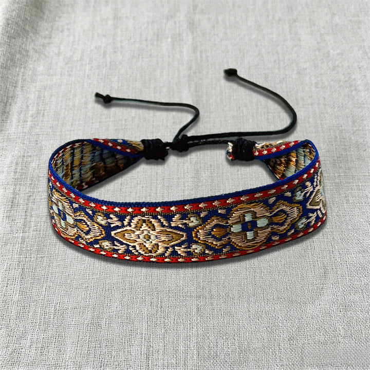 Olivenorma Ornate Tribal Pattern Handwoven Ethnic Braided Bracelet - Blue Floral - image 3