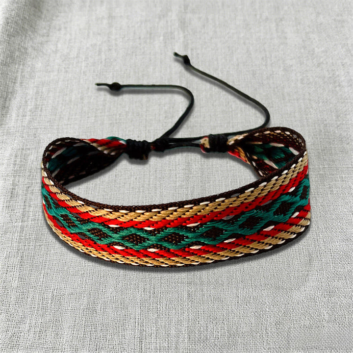 Olivenorma Ornate Tribal Pattern Handwoven Ethnic Braided Bracelet - Black Red Aztec - image 6