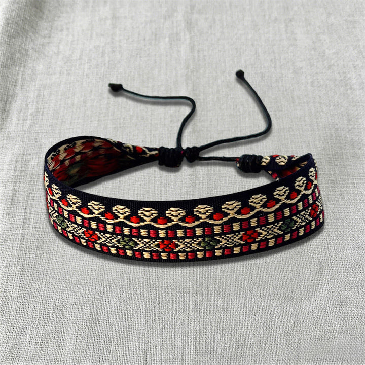 Olivenorma Ornate Tribal Pattern Handwoven Ethnic Braided Bracelet - Black Red Tribal - image 1