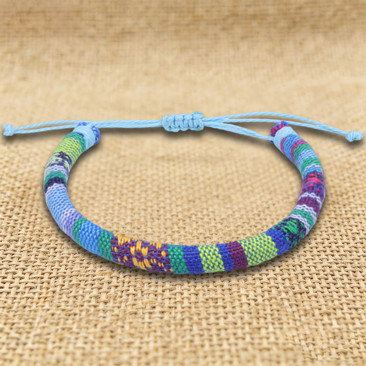 Olivenorma Bohemian Ethnic Pattern Handmade Cotton Thread Friendship Braided Bracelet - Sky Blue Patchwork - image 8