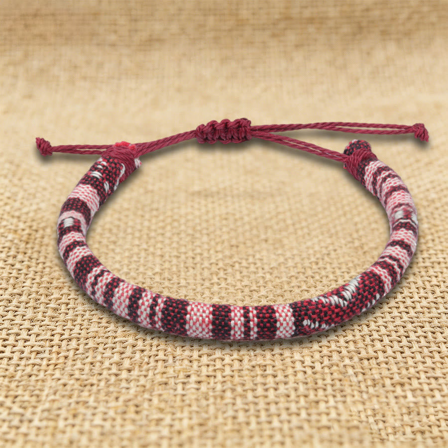 FREE Today: Bohemian Ethnic Pattern Handmade Cotton Thread Friendship Braided Bracelet - Maroon Stripes - image 14