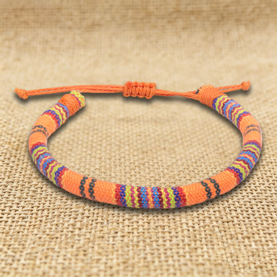 Olivenorma Bohemian Ethnic Pattern Handmade Cotton Thread Friendship Braided Bracelet - Orange Stripe - image 1