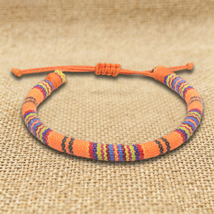 Olivenorma Bohemian Ethnic Pattern Handmade Cotton Thread Friendship Braided Bracelet - Orange Stripe - image 1