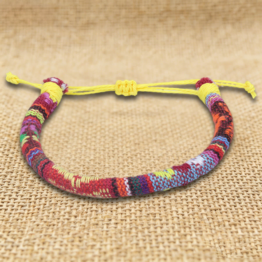 Olivenorma Bohemian Ethnic Pattern Handmade Cotton Thread Friendship Braided Bracelet - Yellow Red Aztec - image 21