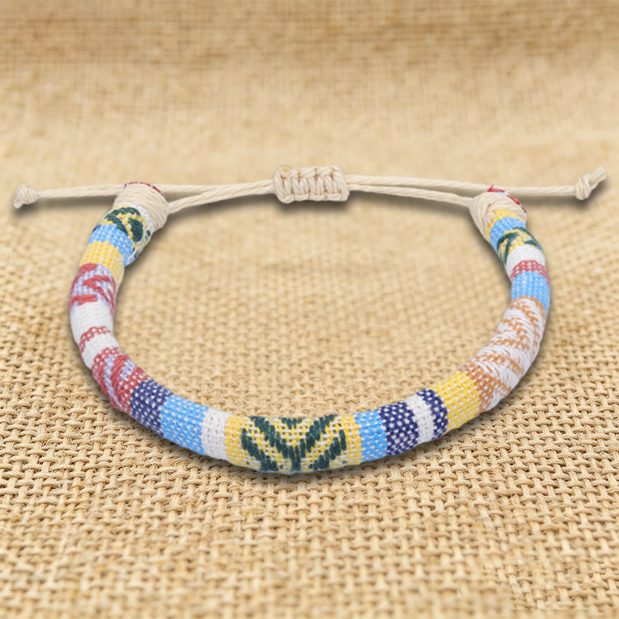Olivenorma Bohemian Ethnic Pattern Handmade Cotton Thread Friendship Braided Bracelet - Pastel Beige - image 22