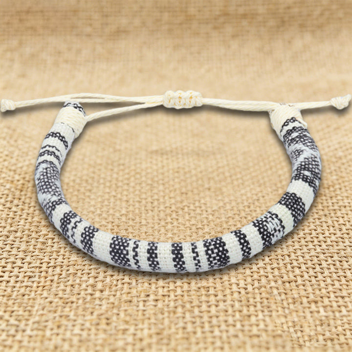 Olivenorma Bohemian Ethnic Pattern Handmade Cotton Thread Friendship Braided Bracelet - Black White Patchwork - image 24