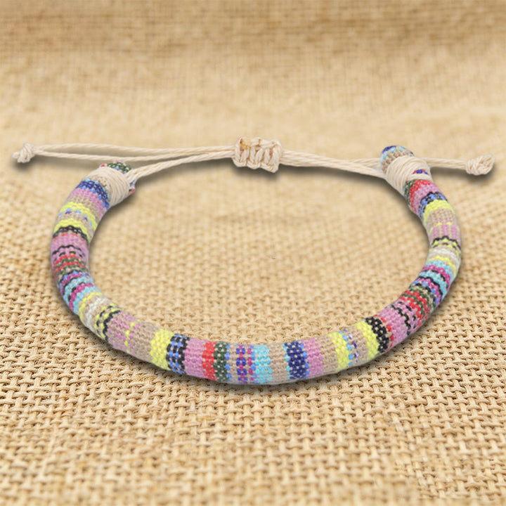 Olivenorma Bohemian Ethnic Pattern Handmade Cotton Thread Friendship Braided Bracelet - Pastel Beige Boho - image 30