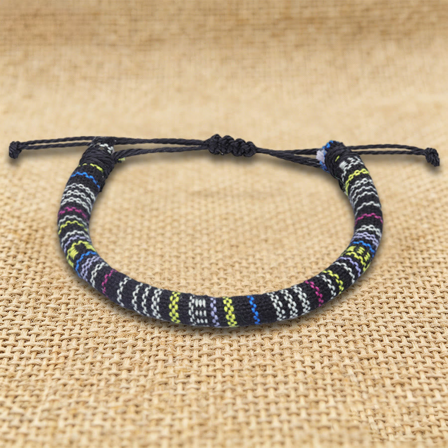 Olivenorma Bohemian Ethnic Pattern Handmade Cotton Thread Friendship Braided Bracelet - Black Neon - image 28