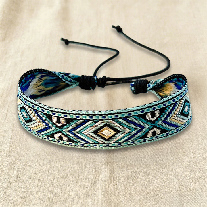 Olivenorma Ethnic Tribal Geometric Pattern Woven Adjustable Knotted Everyday & Festival Wear Braided Bracelet - Sage Chevron - image 0