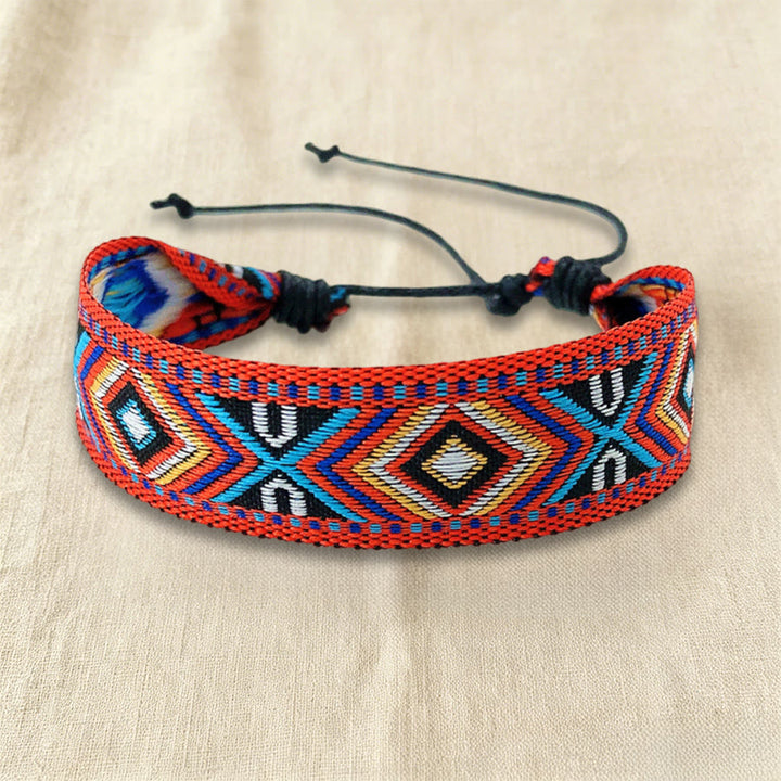 Olivenorma Ethnic Tribal Geometric Pattern Woven Adjustable Knotted Everyday & Festival Wear Braided Bracelet - Coral Diamond - image 2