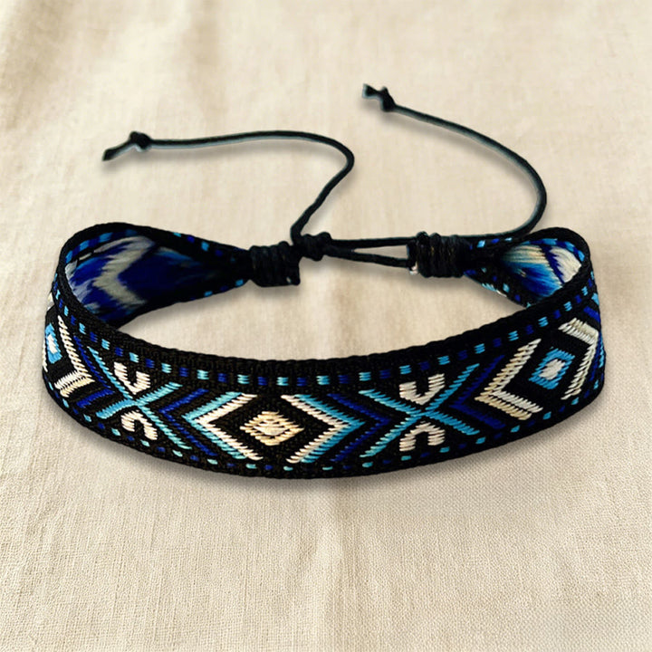 Olivenorma Ethnic Tribal Geometric Pattern Woven Adjustable Knotted Everyday & Festival Wear Braided Bracelet - Noir Lattice - image 7