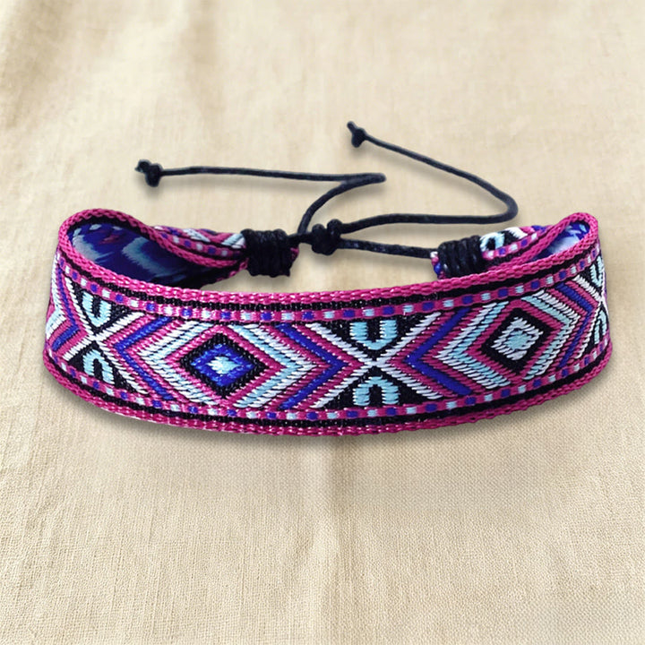 Olivenorma Ethnic Tribal Geometric Pattern Woven Adjustable Knotted Everyday & Festival Wear Braided Bracelet - Magenta Weave - image 9