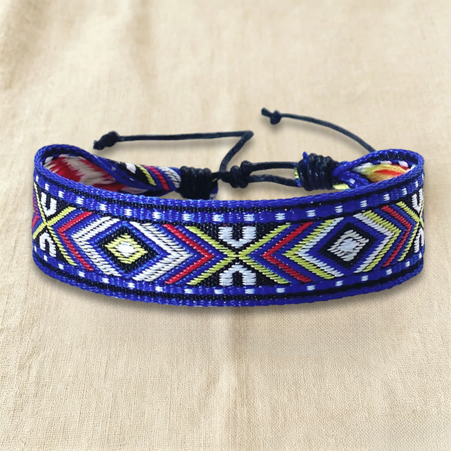Olivenorma Ethnic Tribal Geometric Pattern Woven Adjustable Knotted Everyday & Festival Wear Braided Bracelet - Indigo Lattice - image 21