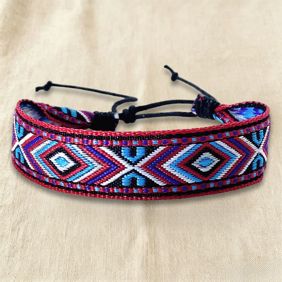 Olivenorma Ethnic Tribal Geometric Pattern Woven Adjustable Knotted Everyday & Festival Wear Braided Bracelet - Scarlet Pattern - image 24