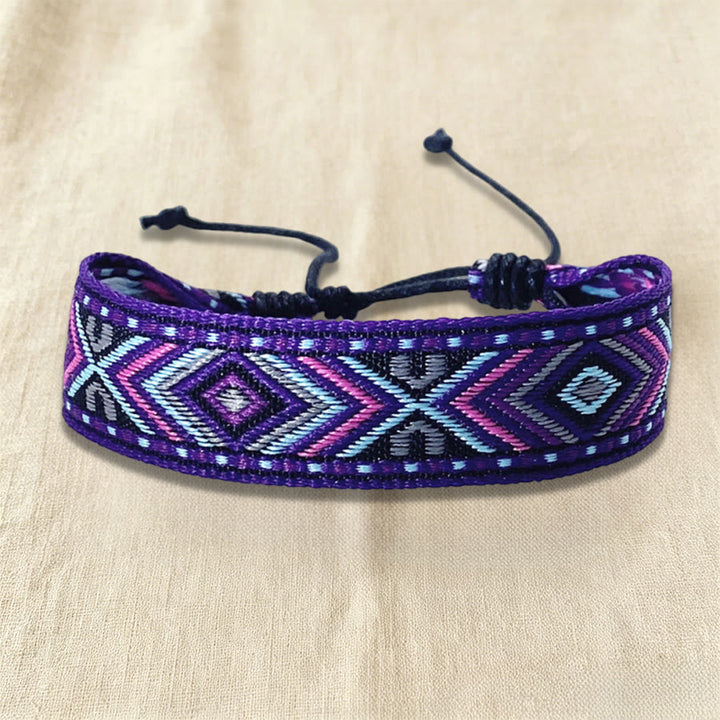 Olivenorma Ethnic Tribal Geometric Pattern Woven Adjustable Knotted Everyday & Festival Wear Braided Bracelet - Violet Aztec - image 6