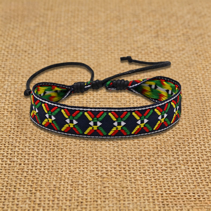 Olivenorma Handmade Ethnic Aztec Geometric Sliding Knot Friendship Braided Bracelet - Green Motif - image 4