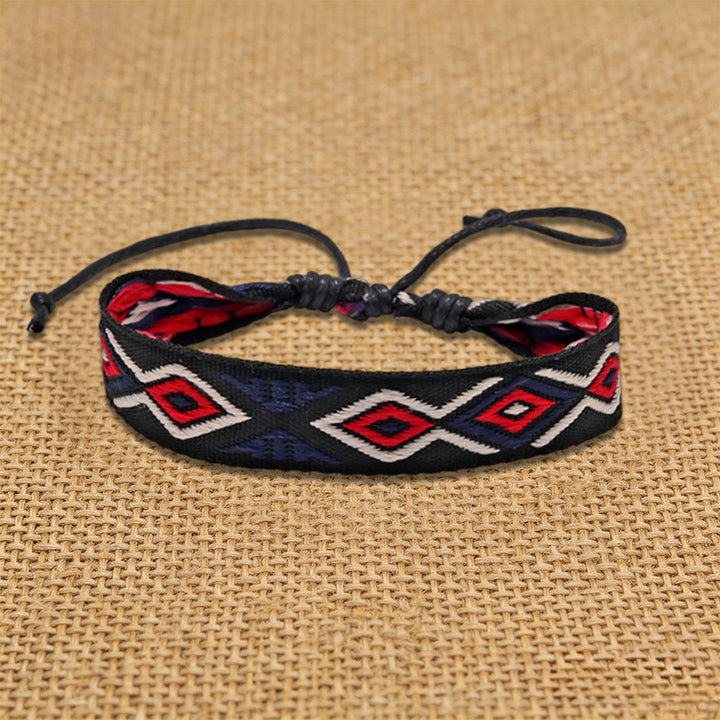 Olivenorma Handmade Ethnic Aztec Geometric Sliding Knot Friendship Braided Bracelet - Red Diamond - image 0