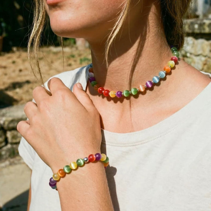 FREE Today: Rainbow Colored Necklace Colorchanging Dopamine Chain 8mm Beaded Bracelet & Earrings - image 4